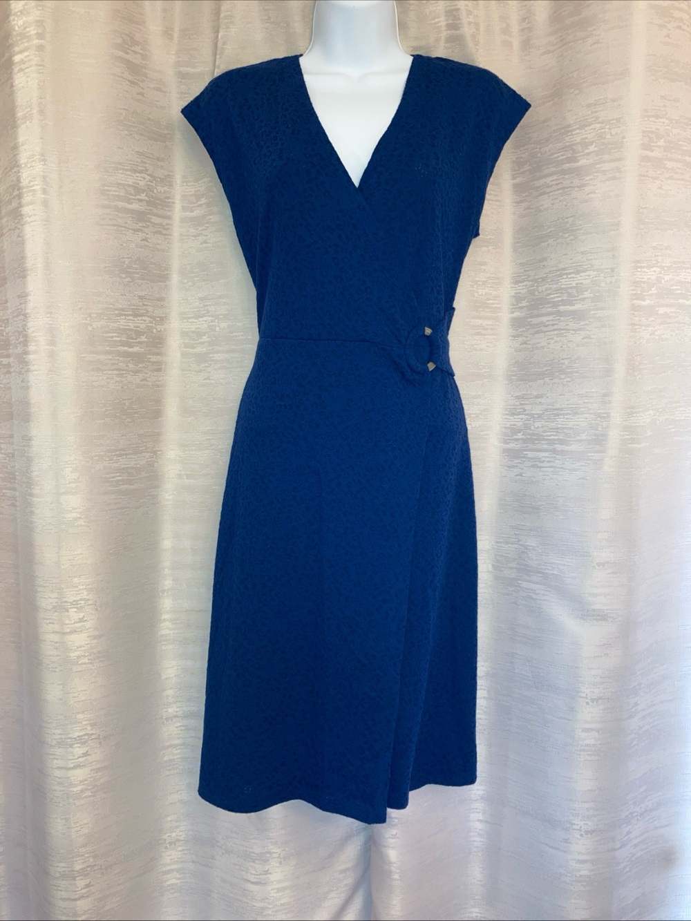 Liz Claiborne Royal Blue V-Neck Midi Faux Wrap Dress small